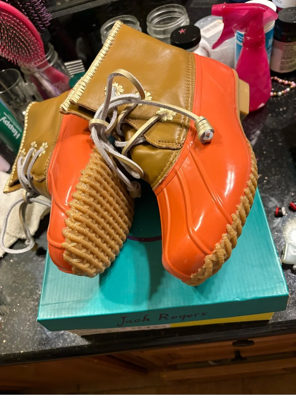Jack Rogers Orange & Tan Duck Boots